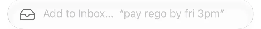jaydo's capture bar reading: Add to Inbox, pay rego by fri 3pm.
