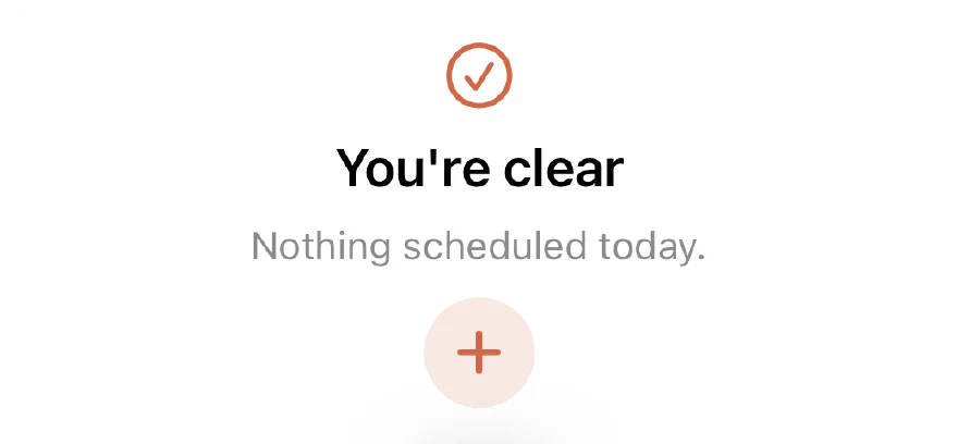 jaydo home-screen widget showing You're clear, nothing scheduled today.